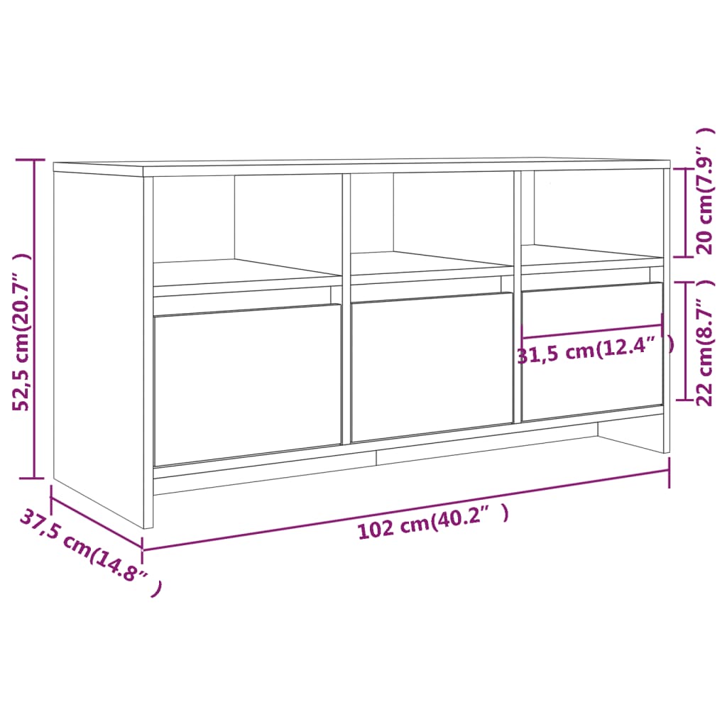 TV Stand White 102 x 37.5 x 52.5 cm Particleboard