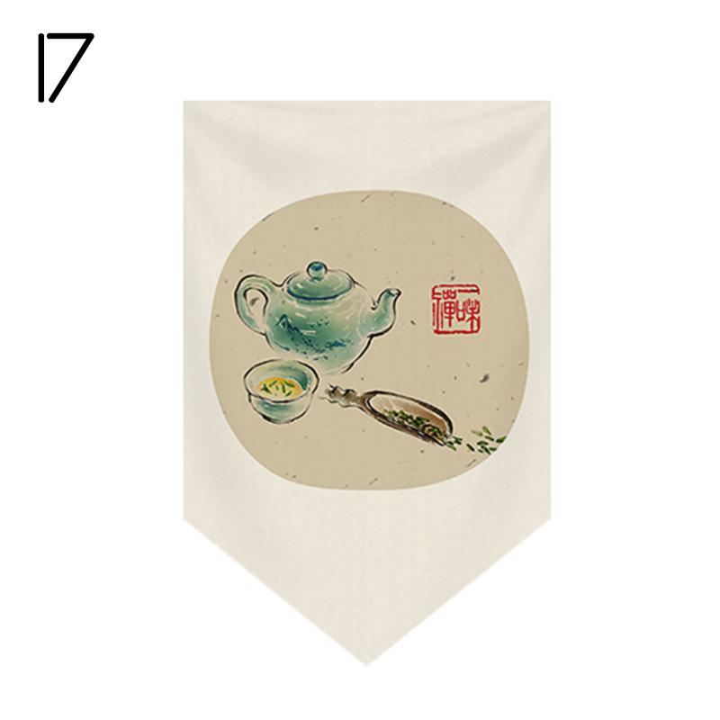 Japanese Tea Room Partition Door Head Curtain Signboard Chinese Style Hanging Short Curtain Restaurant Teahouse Decor Pennant
