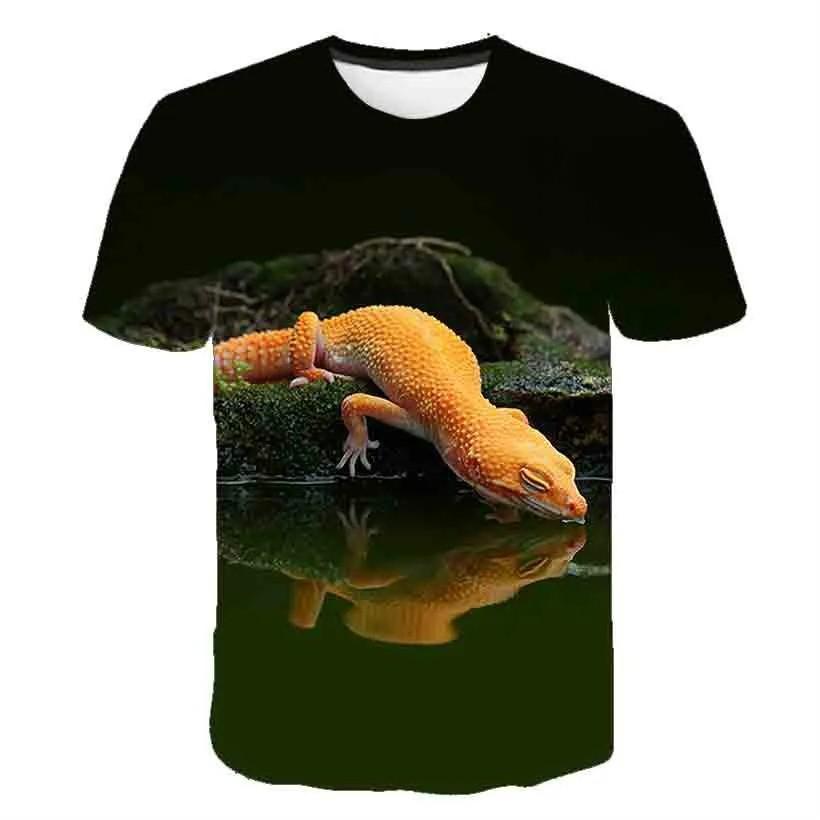 3D Reptile Lizard Chameleon Print Kids Short-Sleeve T-Shirt Crew Neck Top for Boys Girls Daily Play and Outdoor Leisure Activities