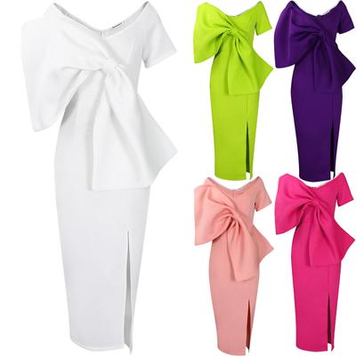 Сексуальное платье с высоким разрезом и бантом, облегающая юбка