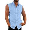 Men's Shirt Double Pocket Cotton Linen Sleeveless Shirt Comfortable and Breathable Men's Tank Top