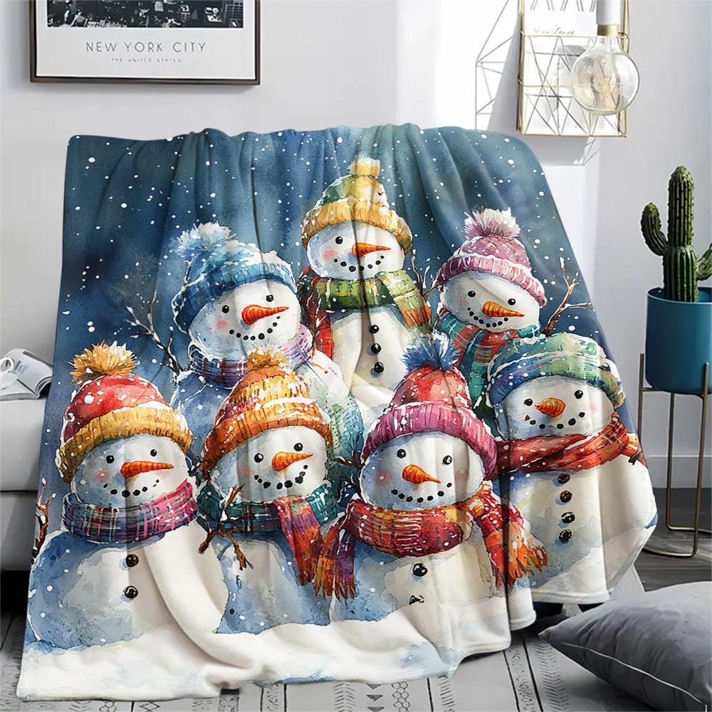Snowmen Print Flannel Blanket, High quality Comfortable for All Seasons, Home Decor, Warmth and Comfort, Perfect for Christmas Gifts