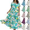 Women's Casual Loose Bohemian Floral Print Short Sleeve Dress