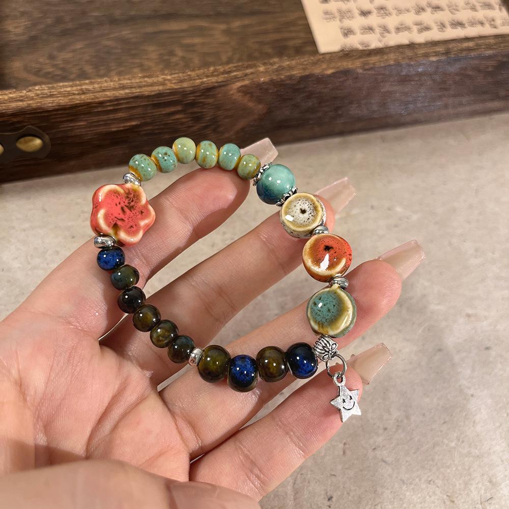 JMXD-China Wind Mulberry Childish Retro Ceramic Beaded Bracelet Women's New Chinese Natural Stone Girlfriend Bracelet Couple Bracelet