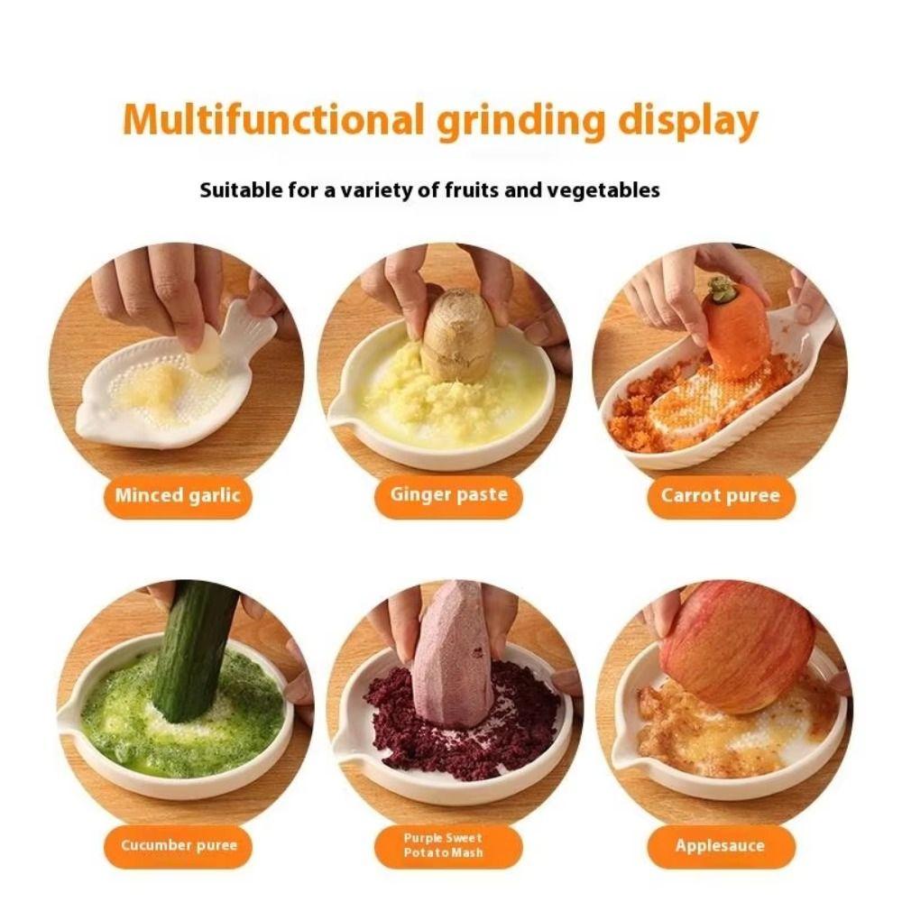 White Food Hand Grinder Portable Porcelain Grater Plate Kitchen Garlic Masher  Fruits Processing