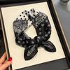 Retro Black and White Silk Cashew Flower Small Square Scarf for Women with Silk Scarf for Suit Shirt Neckline Scarf for Autumn and Winter Thin Scarf