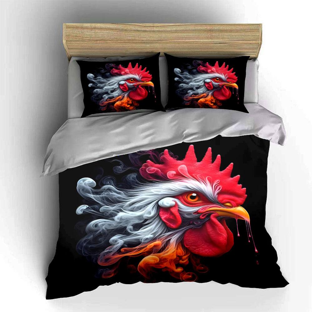 "Fiery Rooster-Themed Kitchen Set" Exquisite three-piece bedding set gift for kids and adults