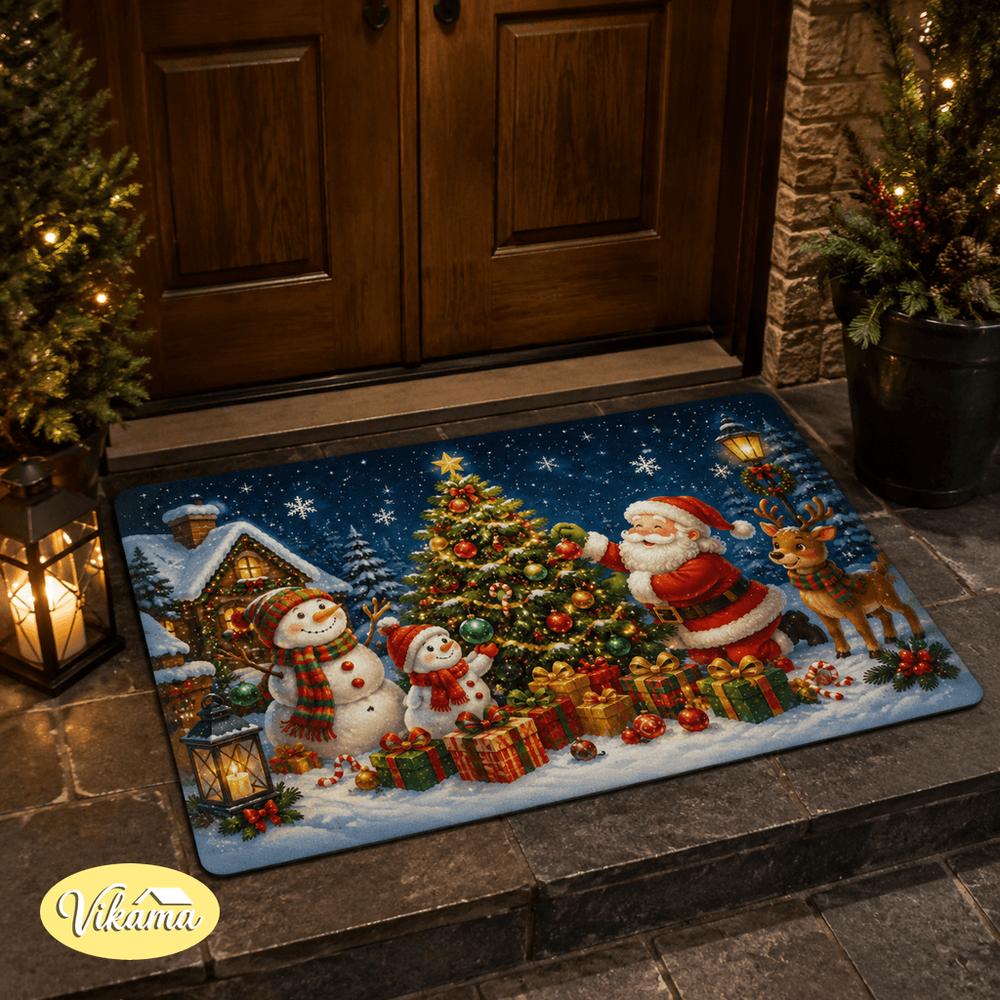 VIKAMA Entryway Floor Rug With Flannel Material Christmas Mini Figures Bathroom Bedroom Living Room Rug Easy To Clean Home Decor
