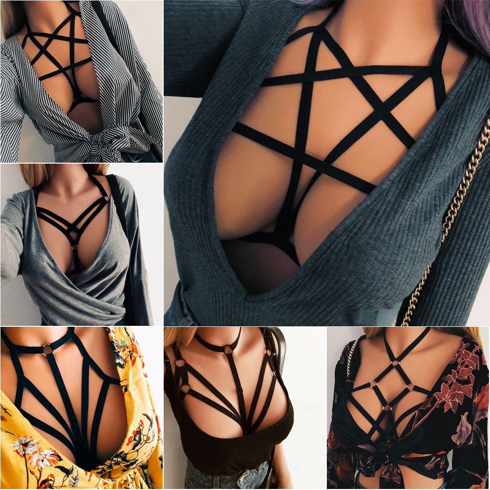 Summer Bralette Hollow Push Up Crop Top Belt Lingerie Cage Harness Sexy Bandage Bra