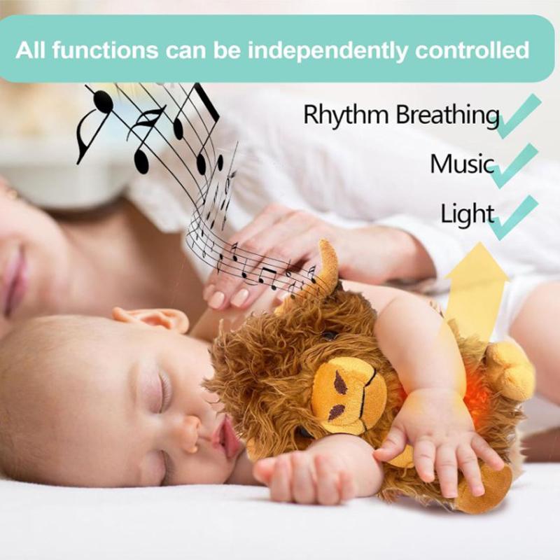 Корова Хайленд Спокойствие Тревога Помощь Сну Мягкая Игрушка Музыкальный Свет Ритмичное Дыхание