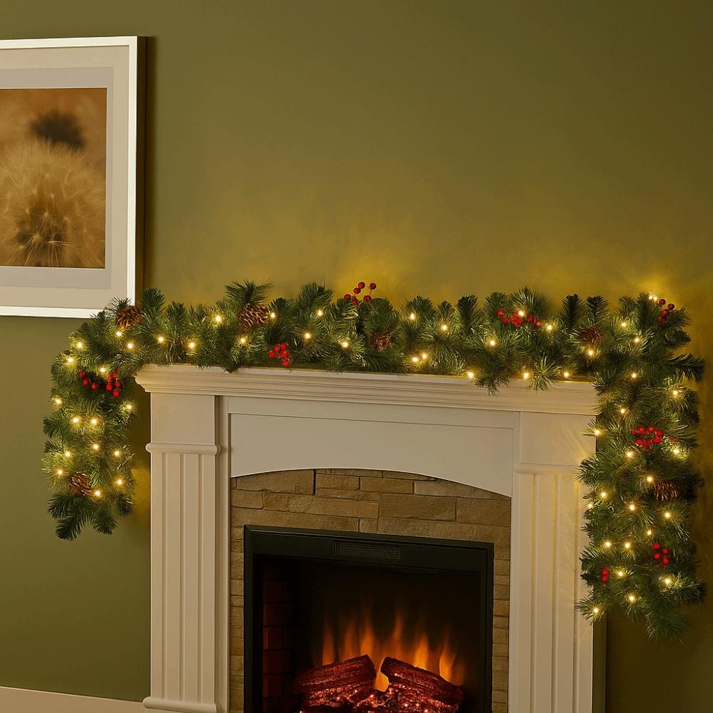 Креативный искусственный декор сосны 1,8/2,7 м 30/50 светодиодных огней Реалистичный зеленый венок Шишки Прочный