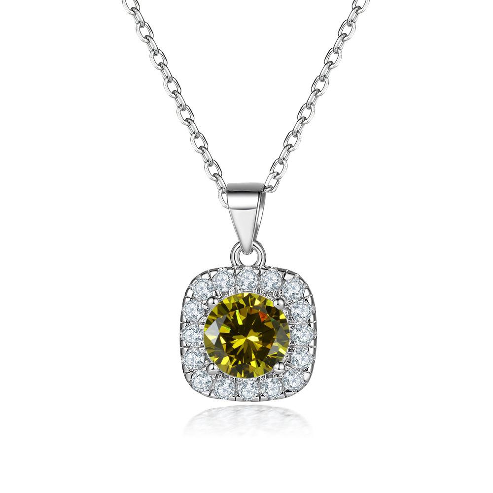S925 Silver Square Zircon Necklace Light Luxury Ladies Vintage Sapphire Pendant Necklace