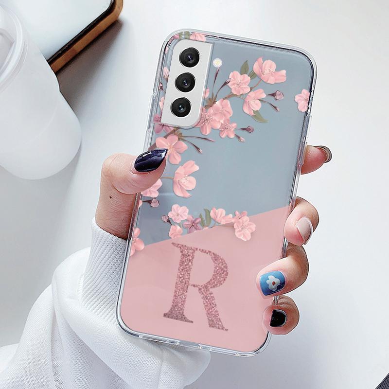 For Samsung Galaxy S21 S23 FE Plus Ultra Phone Case Soft Slim Luxury A-Z Letters Back Cover Funda Clear Bumper Transparent Shell