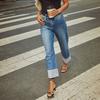 Women Baggy Jeans High Waisted Wide Leg Denim Pants Stretchy Cuffed Hem Straight Boyfriend Jeans with Pockets
