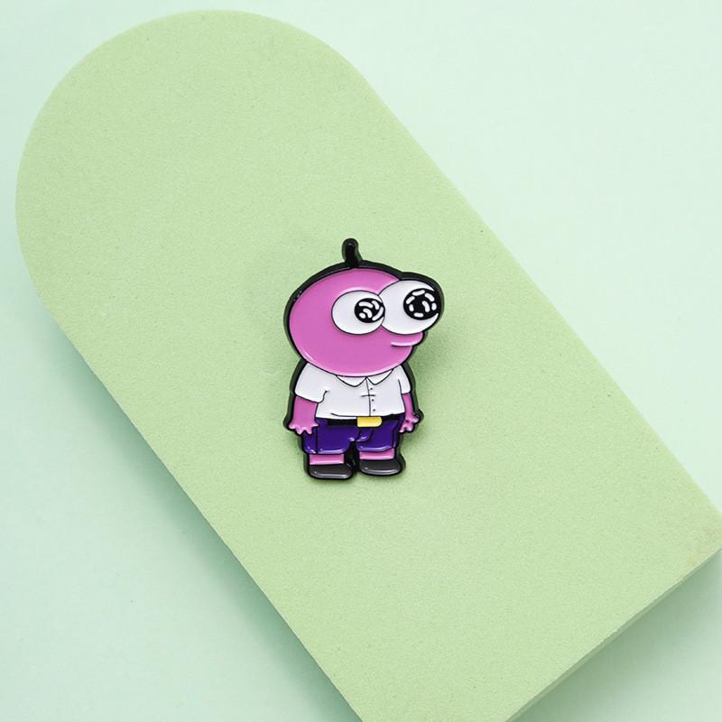 Cartoon Stylish Pink Character Brooch Featuring Big Eyes Fashionable Metal Pin Accessory