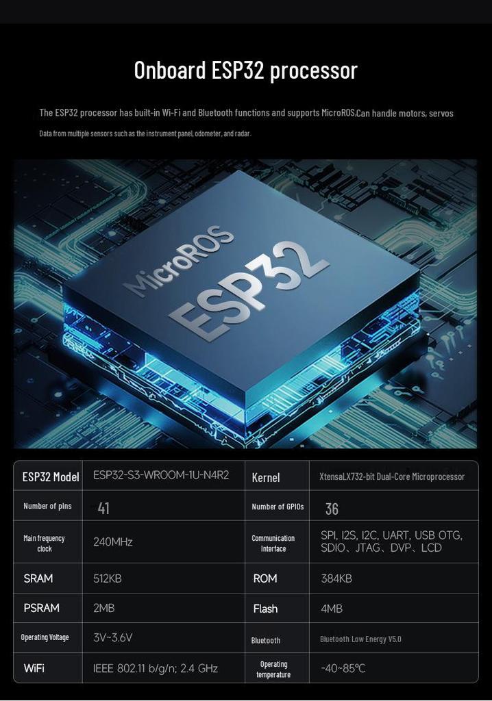 Основной контроллер ESP32 MicroROS и плата драйвера автомобиля ROS2 с радаром и IMU для Raspberry Pi 5