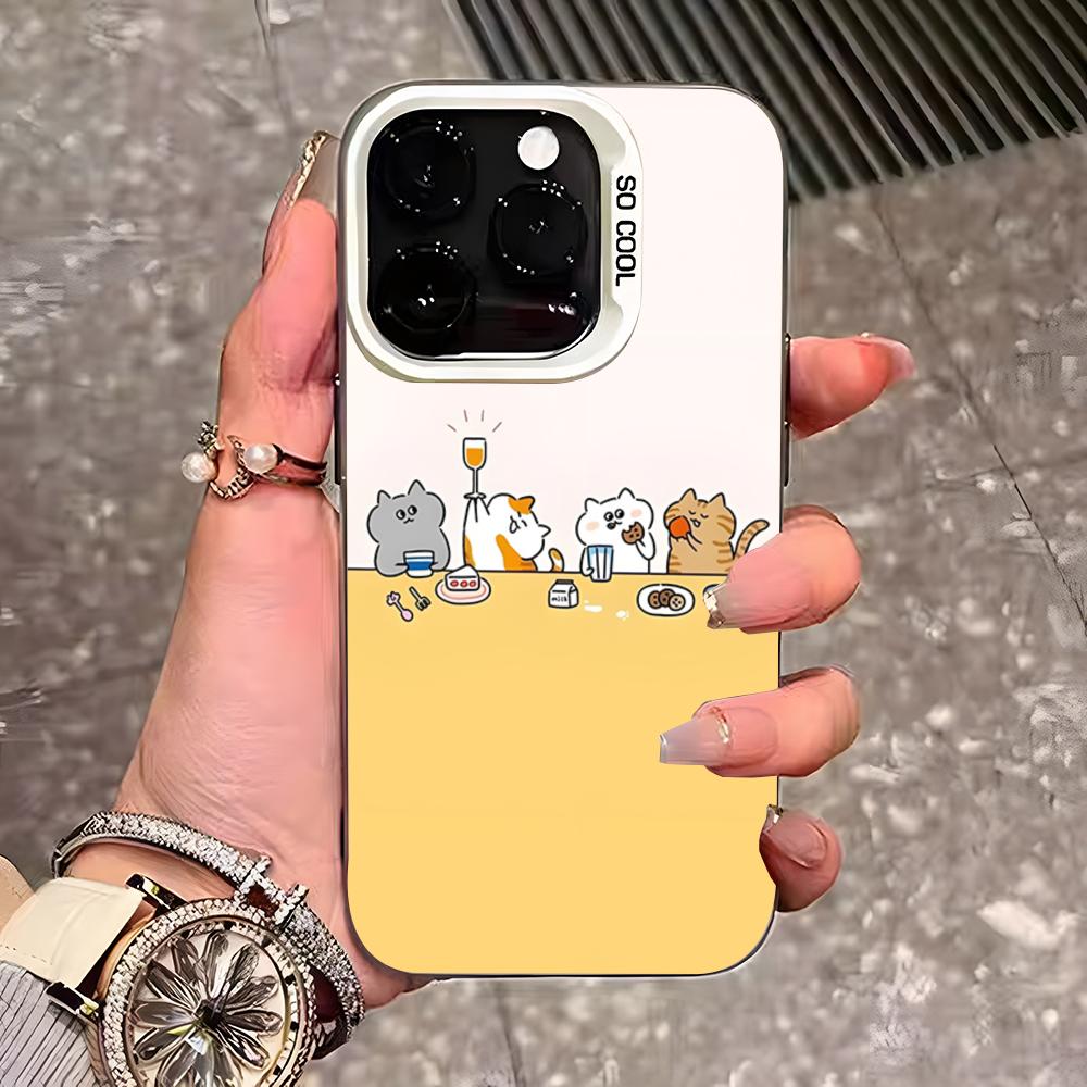 Милый мультяшный чехол для телефона с кошками и собаками для iPhone 17 Pro Max 16 15 14 13 11 12 Mini Xs Xr 8 Plus Se Цвет Серебристый Чехол