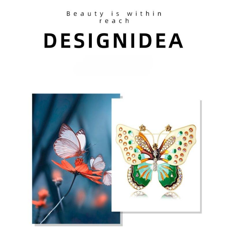 European and American vintage exaggerated rhinestone colored dripping butterfly brooch, chest flower girl