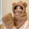 Winter Women One Piece Scarf Cap Winter Thick Warm Hat Scarf Gloves Windproof Anti-cold Girls Cartoon Bear Lamb Fleece Beanie