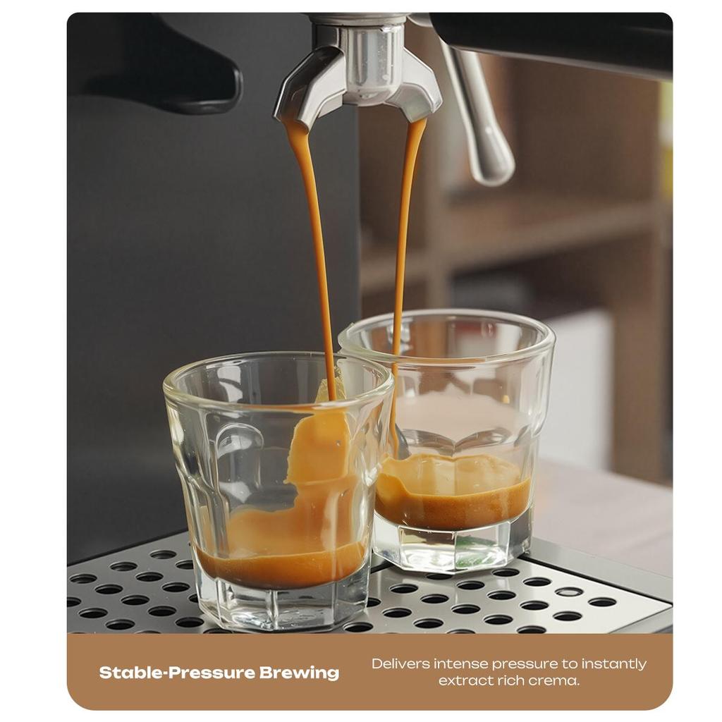 HIBREW H20 Espresso Coffee Machine 1350W 20Bar with Built-in Grinder Milk Frother, 20-Level Grind Adjustment,1.8L Water Tank