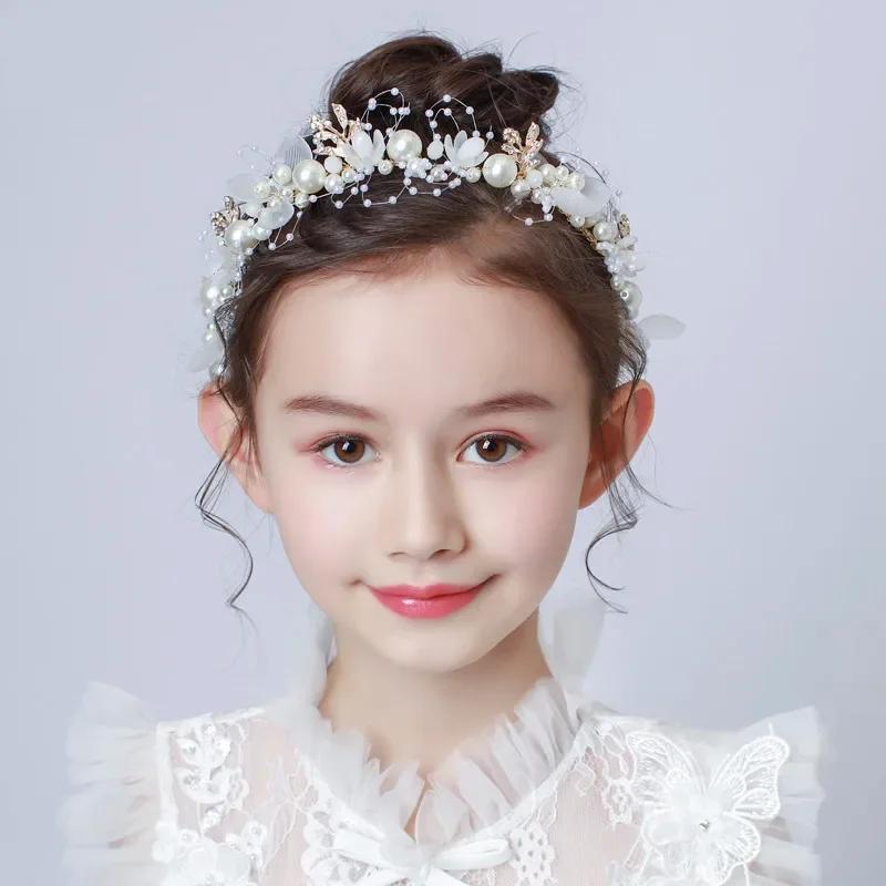 Summer Boho Children Girl Pearl Butterfly Headdress Flower Wreath Garland Head Hoop Headbands Hair Wedding Bride Jewelry Gifts