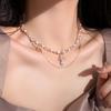 French Pearl Crown Water Drop Double-layer Necklace Niche Light Luxury Temperament Neck Chain High-end Design Neck Jewelry Women