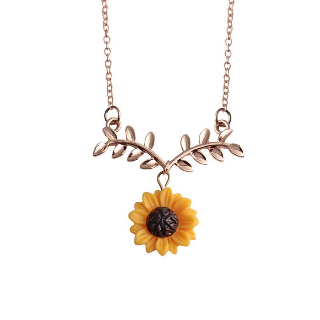 Cute Sunflower Leaf Branch Pendant Women Clavicle Necklace Jewelry Birthday Gift