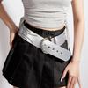 Y2K Wide Belt Silver PU Leather Waistbands Punk Rivet Waist Belt  Girl