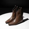 Womna Retro Ankle Boots Brown Boots Square Toe Internal Height Increasing Insole Shoes 2024 Autumn Outdoor Casual Female Boots