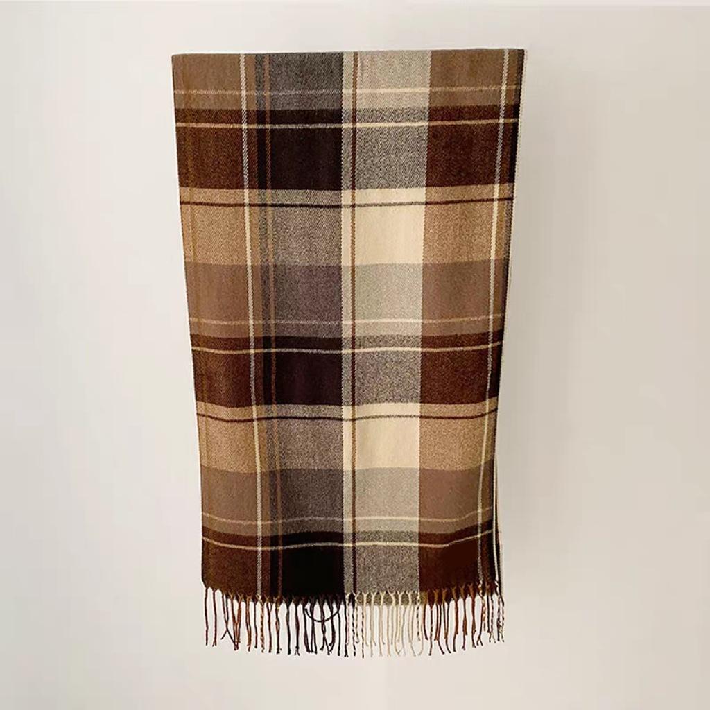 Imitation Cashmere Blue Plaid Scarf Women's Autumn and Winter New High-end Wool Scarf Shawl