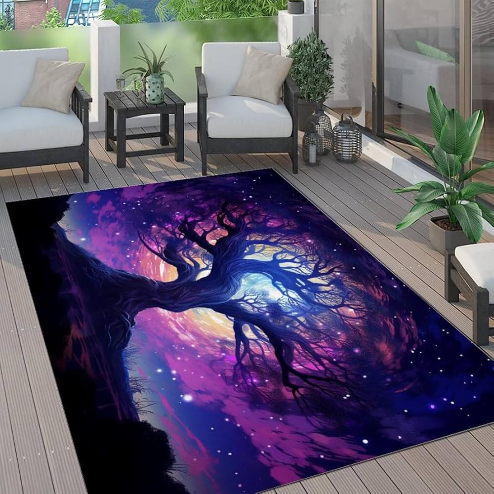 Mystical Tree of Life Print Area Rug Washable Floor Mat for Living Room Bedroom Patio Meditation Room Boho Themed Home Decor