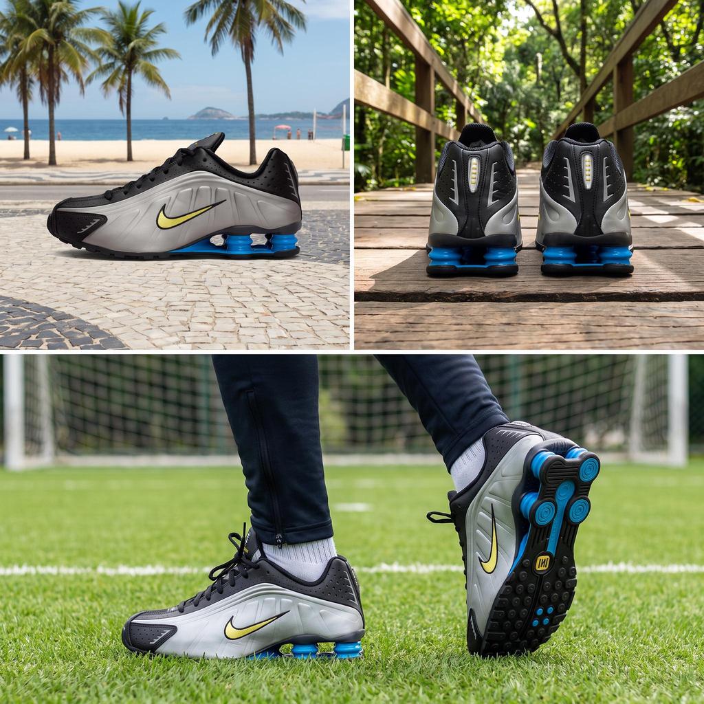 Nike Кроссовки мужские Shox R4 Бразилия Черный Canaray-Metallic-Pewter-Light-Photo-Blue-White IO8134-001