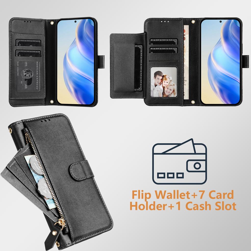 For Oppo Find X8s 5G Case Zipper Pocket Multiple Card Slots Leather Phone Cover