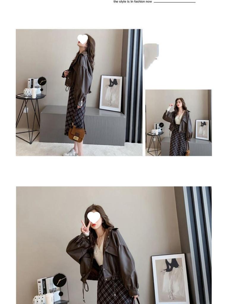 Женская модная свободная кожаная мотоциклетная куртка с рубашечным воротником и кулиской - Корейский стиль