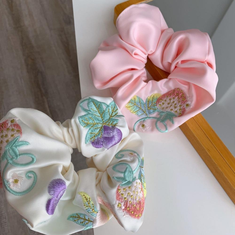 Широкие повязки на голову с атласной текстурой, вышитые клубнично-виноградные эластичные шнурки для волос для женщин и девочек