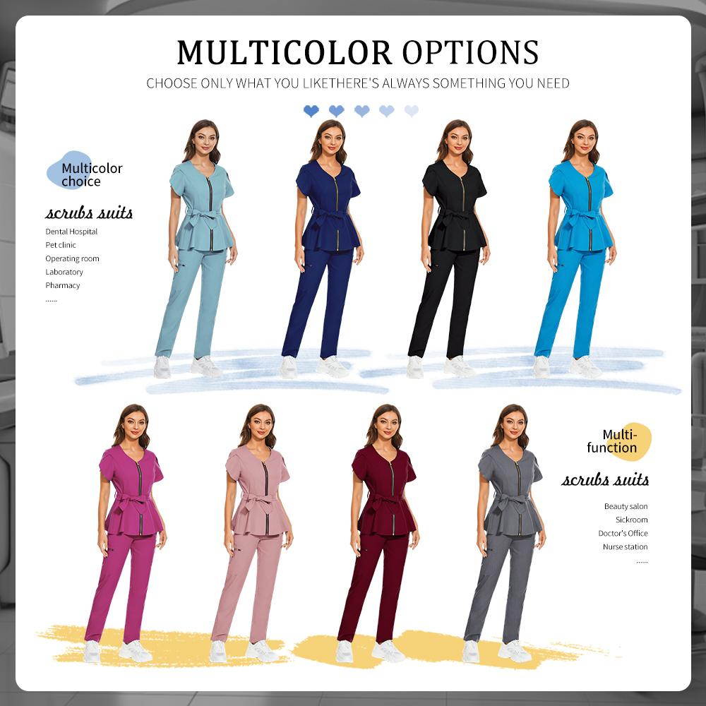 Набор для косметолога Униформа для ветеринарной клиники Медицинская униформа Комплект медсестры с коротким рукавом Медицинская женская униформа Костюм для операционной Комбинезон