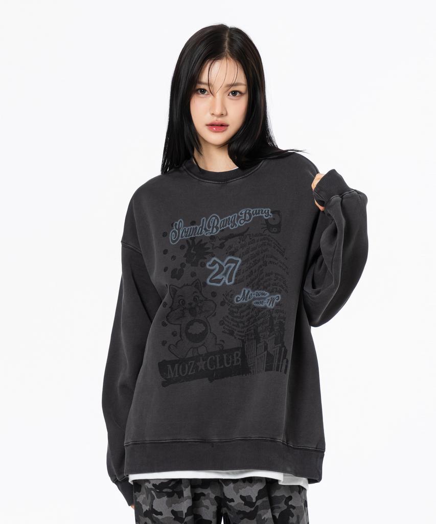 MOZMOZ Miyao Terry Brushed Pigment Oversized Sweatshirt Charcoal