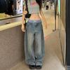 Retro Sexy High Waist Oversized Jeans For Women Casual Baggy Pocket Y2K Pants Wide Leg Streetwear Blue Denim Trouser