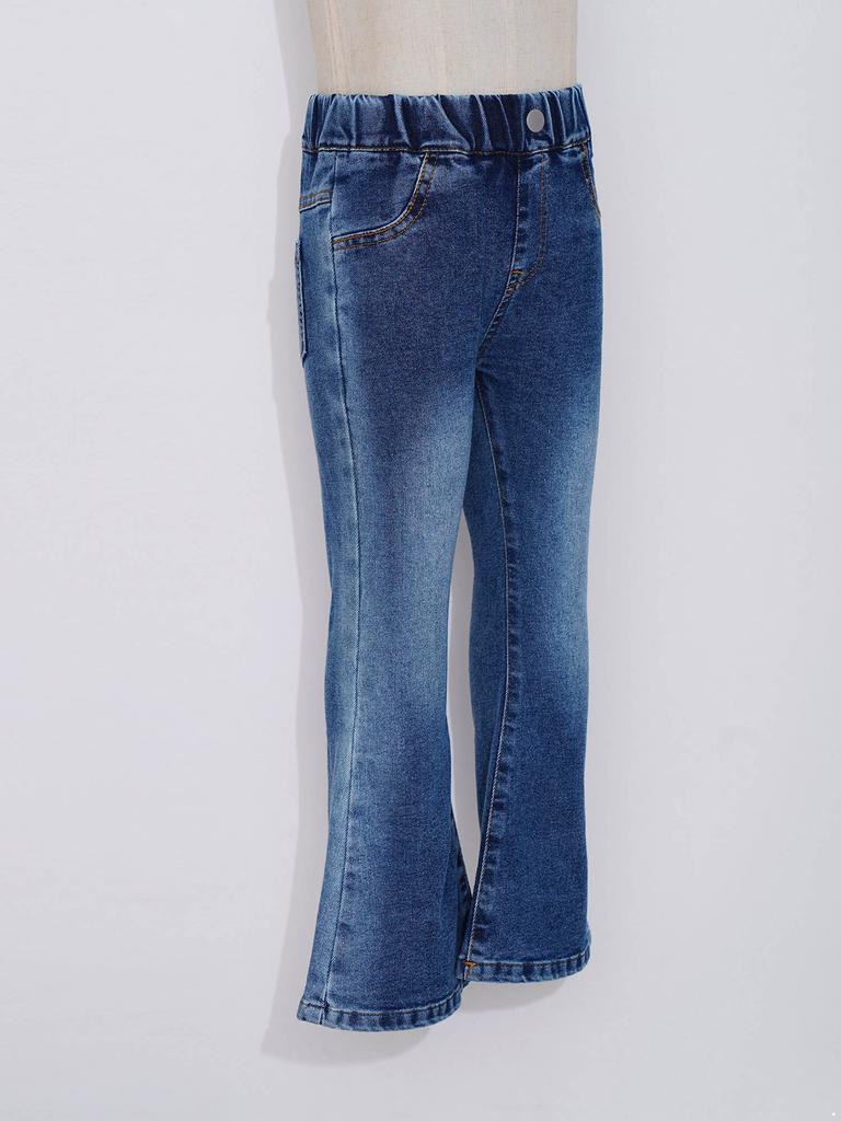 Детские джинсы-клеш в стиле ковбой, милые, расклешенные, облегающие, повседневные, длинные джинсы для девочек