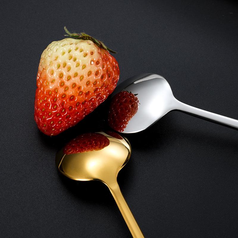 Long Handle Gold Stainless Steel Dessert & Coffee Spoon - 410 Stainless Steel, Small Round Design