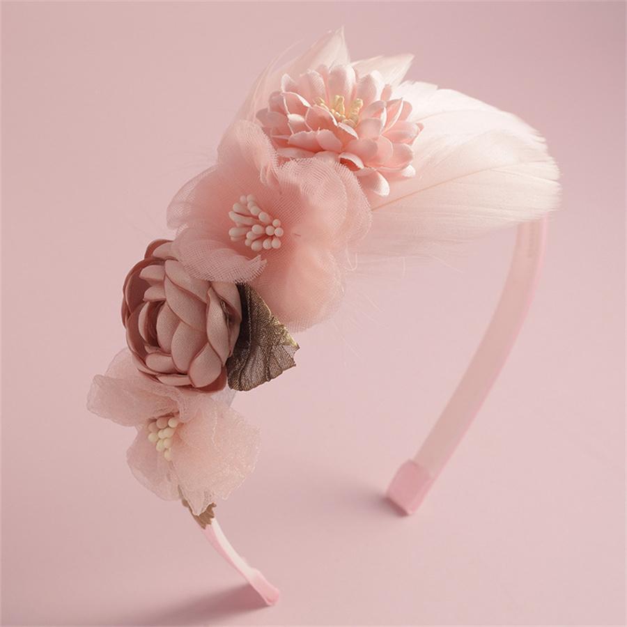 New ladies child princess Handmade Flower Girls Headbands Cute Pearl Feather Wedding Crown Princess Dance Party Headwear Hoop