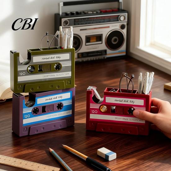 Detailed Vintage Pen Holder Retro Cassette Tape Holder, Creative Desk Organizer with Slots Storage And Compartments, Multifunctional Pencil Stand for
