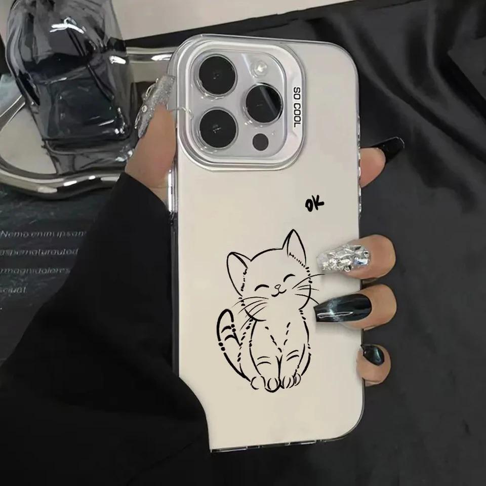 Улыбающийся кот подходит для серии чехлов для телефонов iPhone 16 Pro 15 14 13 12 11 Pro Max X XR XS Max 7 8 Plus Рисунок