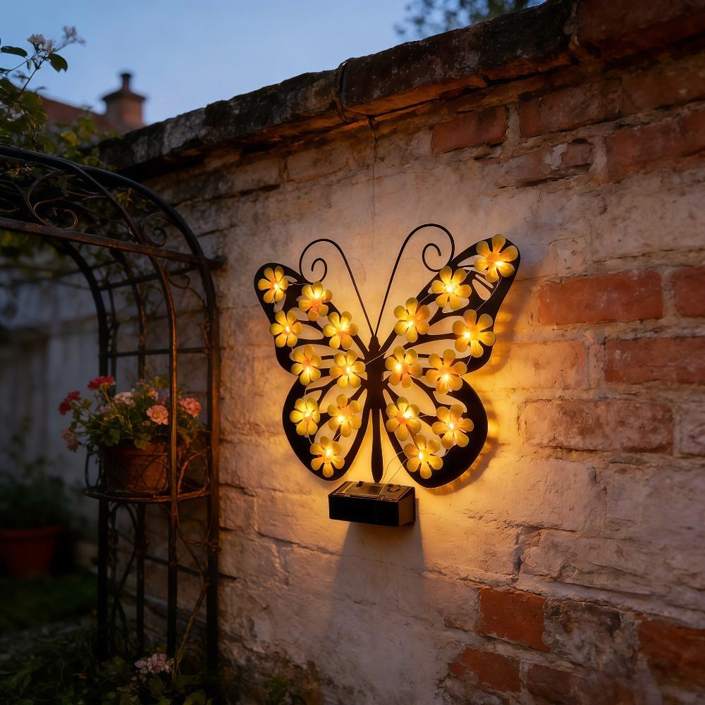 Solar Outdoor Wall Light with Butterfly Decoration – Villa Garden & Courtyard Landscape Light / Ambient Wall Lamp