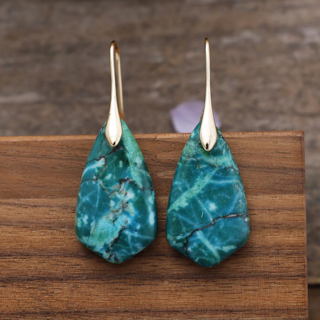 Bohemian Colored Emperor Stone Geometric Pendant Earrings Earrings European and American Popular Jewelry
