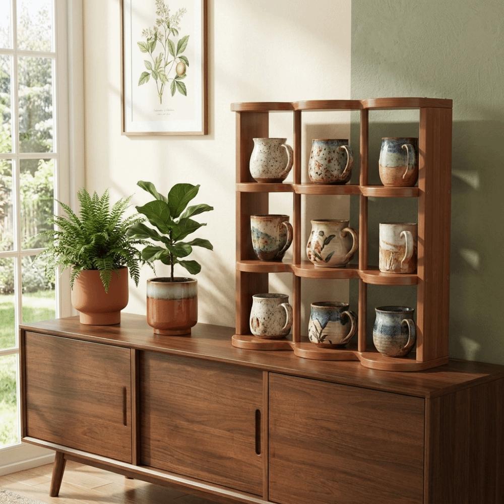 Large Capacity 9 Grids Cup Holder Decorative Teacup Storage Rack Display Shelf for Living Room