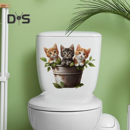 Наклейка на крышку унитаза с изображением кошек, самоклеящаяся водонепроницаемая наклейка на сиденье унитаза, отклеивающаяся и приклеивающаяся наклейка с изображением котят для ванной комнаты, стены, окна спальни