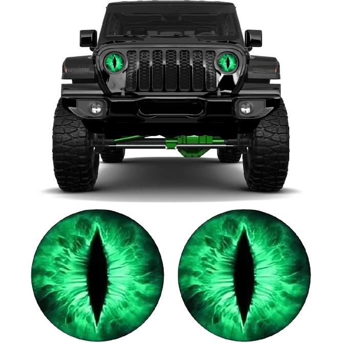 2PCS Beast Eyes Headlight Decals for Jeep, 3D Cool Beast Eyes Light Decoration Stickers, Waterproof Car Body Window Bumper Round Decal Compatible