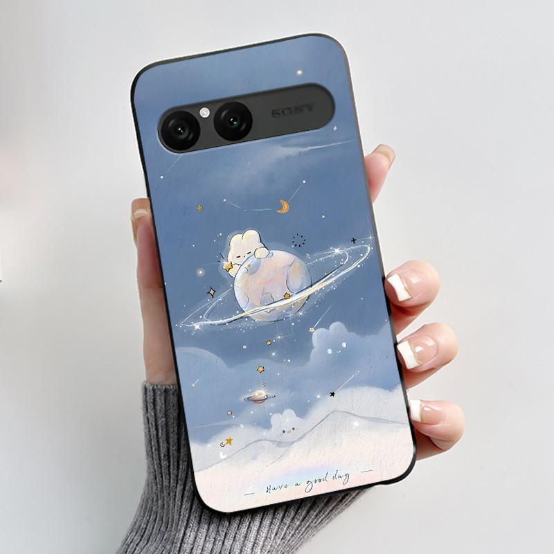 Cute Case For Sony Xperia 10 VII Fundas Capa Printing Shell Protective Cover Soft Silicone Cartoon Black Casing Coque