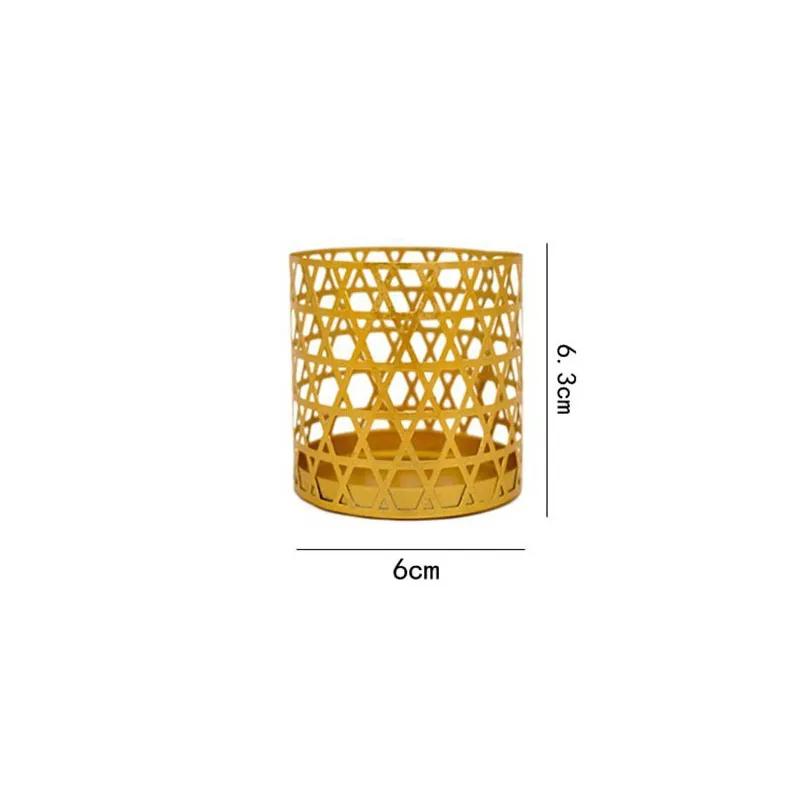 Подсвечник в скандинавском стиле, золотой геометрический полый железный подсвечник, креативный стакан для ароматерапевтической свечи, украшение для дома, орнамент YLE614